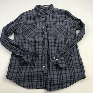 Goodman Medium Cotton Gray Blue Mens Button Front Long Sleeve Casual Shirt